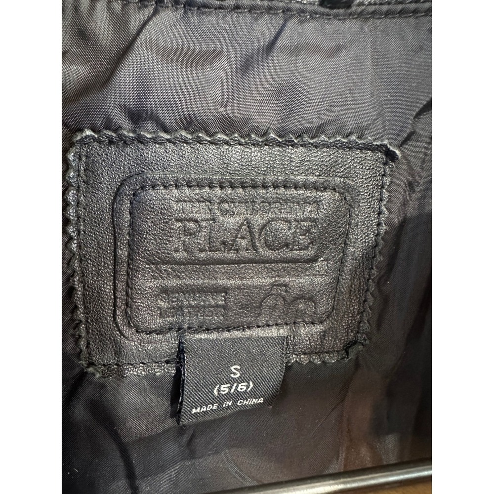 The Children's Place Leather Jacket Cafe Racer Kids Size 5/6 Black Good - Picture 3 of 7